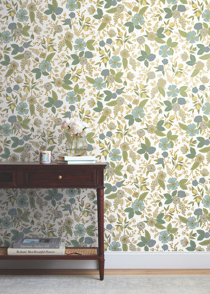York Wallcoverings Simply Candice PSWP Colette Blue Multicolor Peel and Stick Wallpaper Whimsical Florals and Flowers Blues  Wallpaper - PSW1535RL