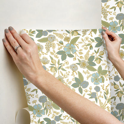 York Wallcoverings Simply Candice PSWP Colette Blue Multicolor Peel and Stick Wallpaper Whimsical Florals and Flowers Blues  Wallpaper - PSW1535RL