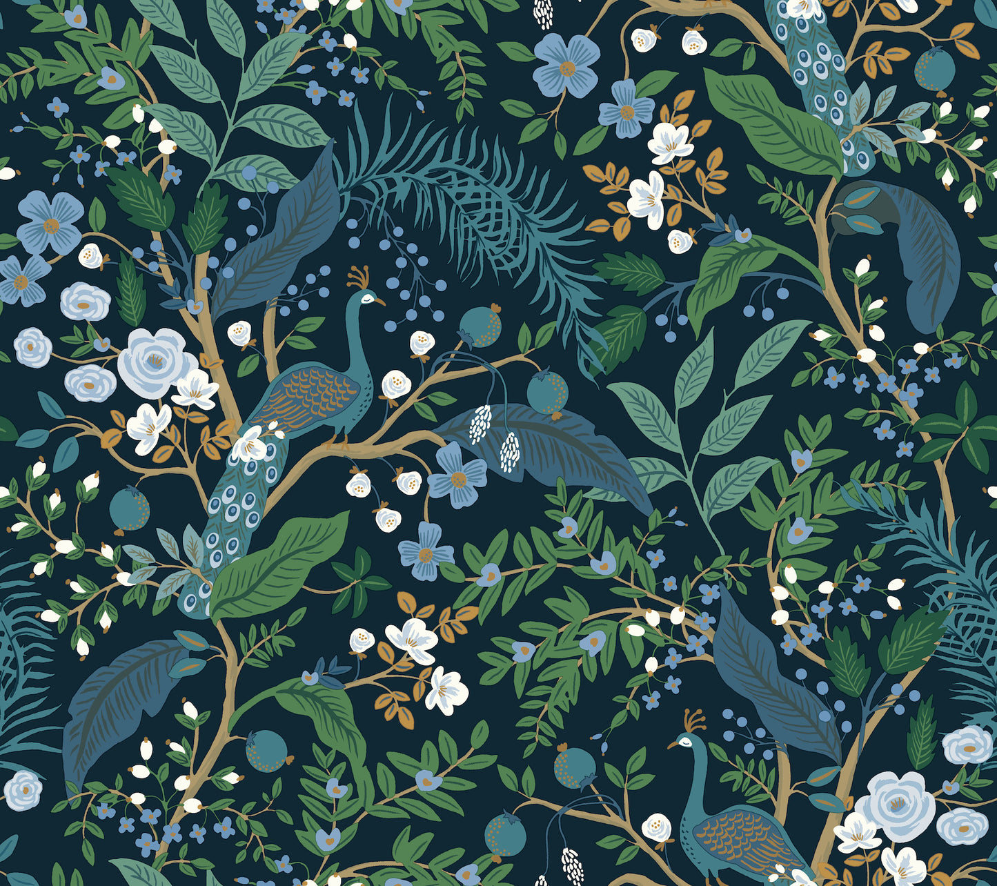 York Wallcoverings Peel and Stick Rifle Paper 3 Peacock Garden Navy Peel and Stick Wallpaper Whimsical Animals and Insects Blues  Wallpaper - PSW1536RL