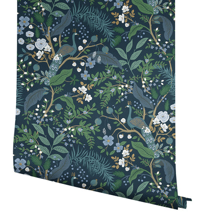 York Wallcoverings Peel and Stick Rifle Paper 3 Peacock Garden Navy Peel and Stick Wallpaper Whimsical Animals and Insects Blues  Wallpaper - PSW1536RL