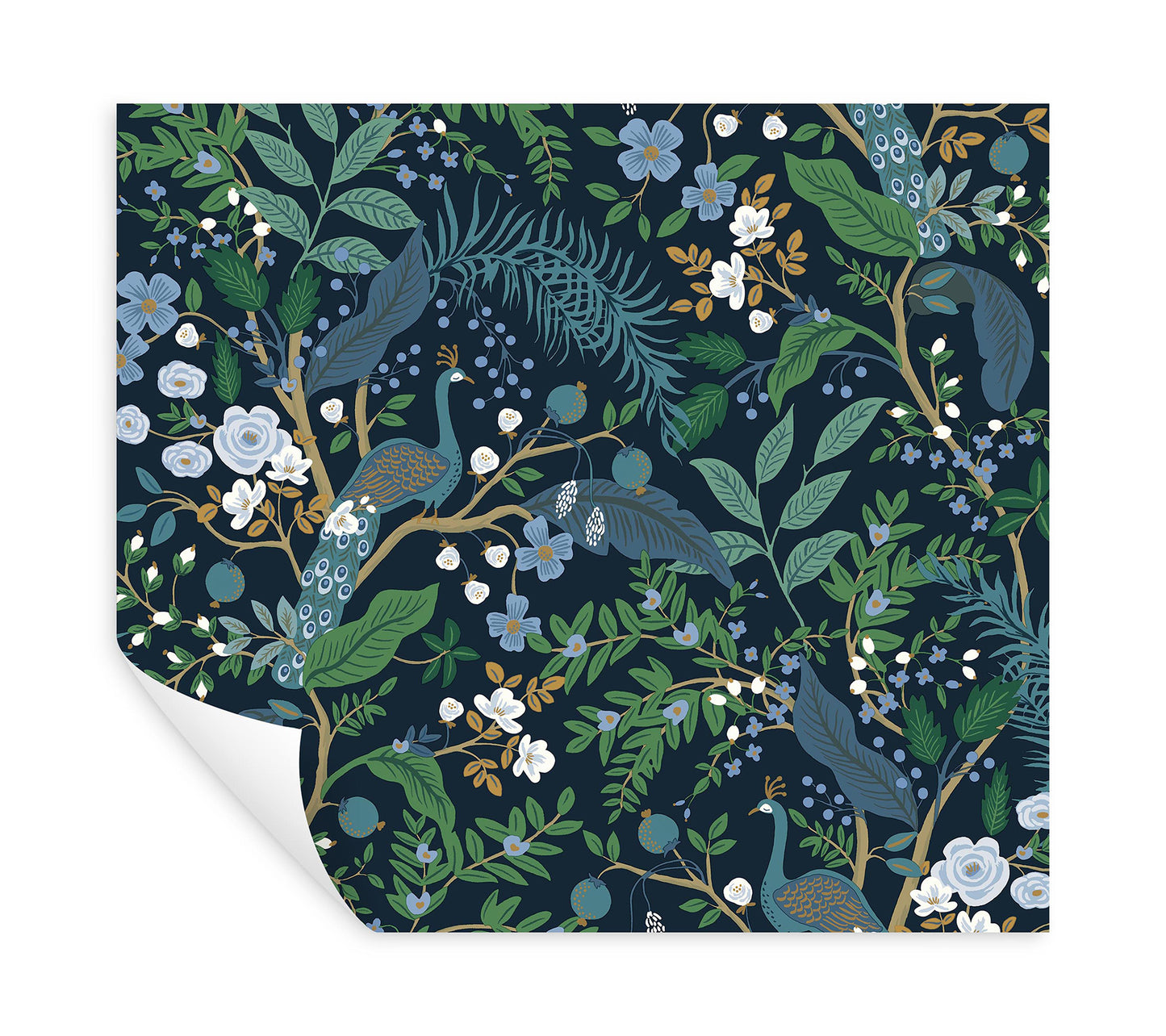 York Wallcoverings Peel and Stick Rifle Paper 3 Peacock Garden Navy Peel and Stick Wallpaper Whimsical Animals and Insects Blues  Wallpaper - PSW1536RL