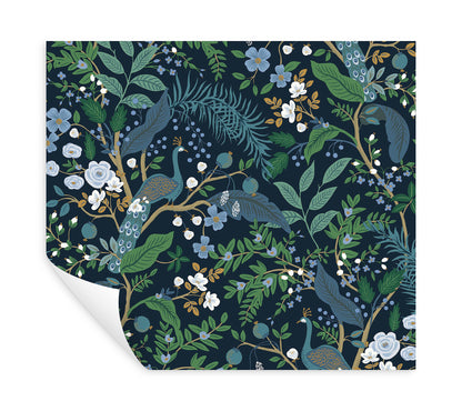 York Wallcoverings Peel and Stick Rifle Paper 3 Peacock Garden Navy Peel and Stick Wallpaper Whimsical Animals and Insects Blues  Wallpaper - PSW1536RL