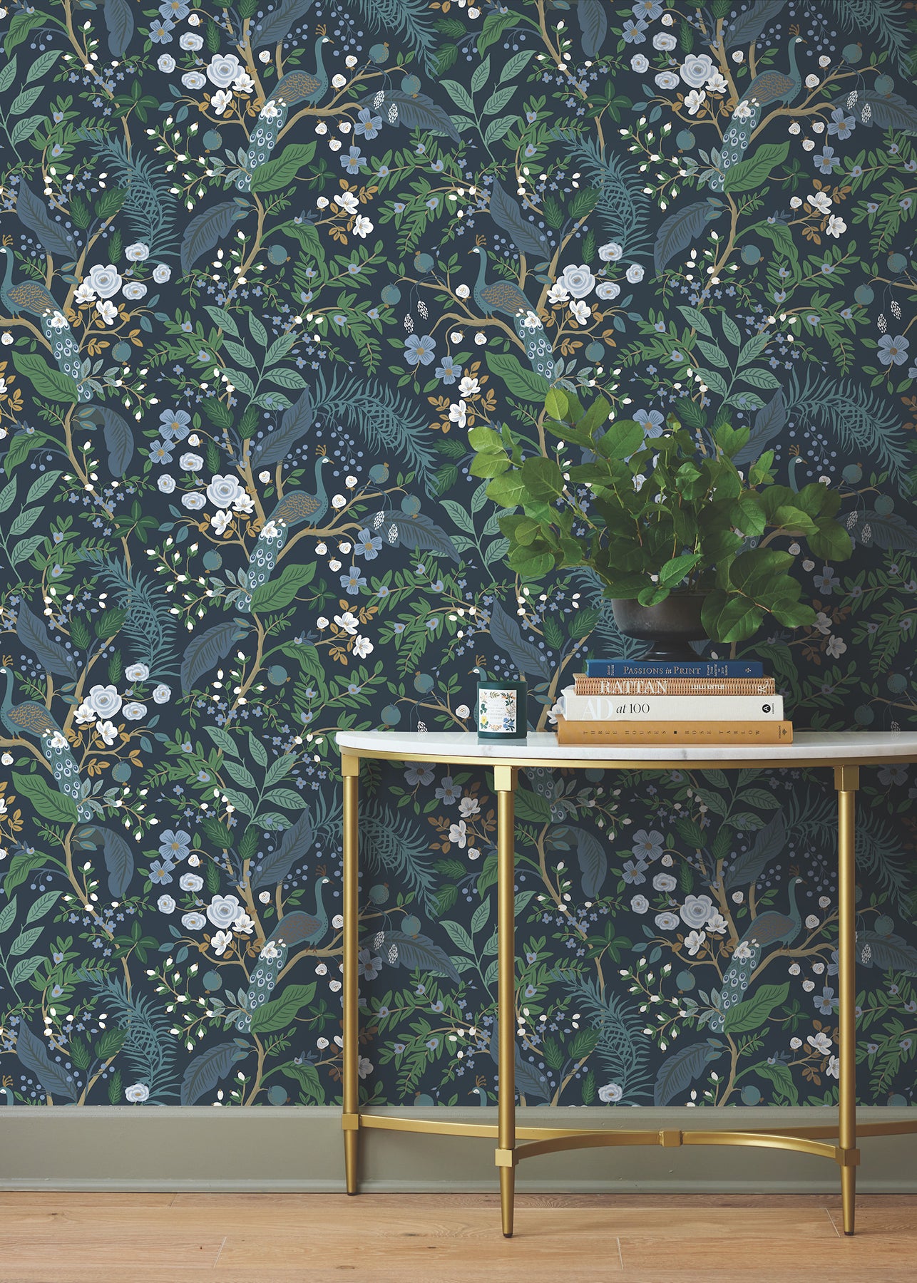 York Wallcoverings Peel and Stick Rifle Paper 3 Peacock Garden Navy Peel and Stick Wallpaper Whimsical Animals and Insects Blues  Wallpaper - PSW1536RL
