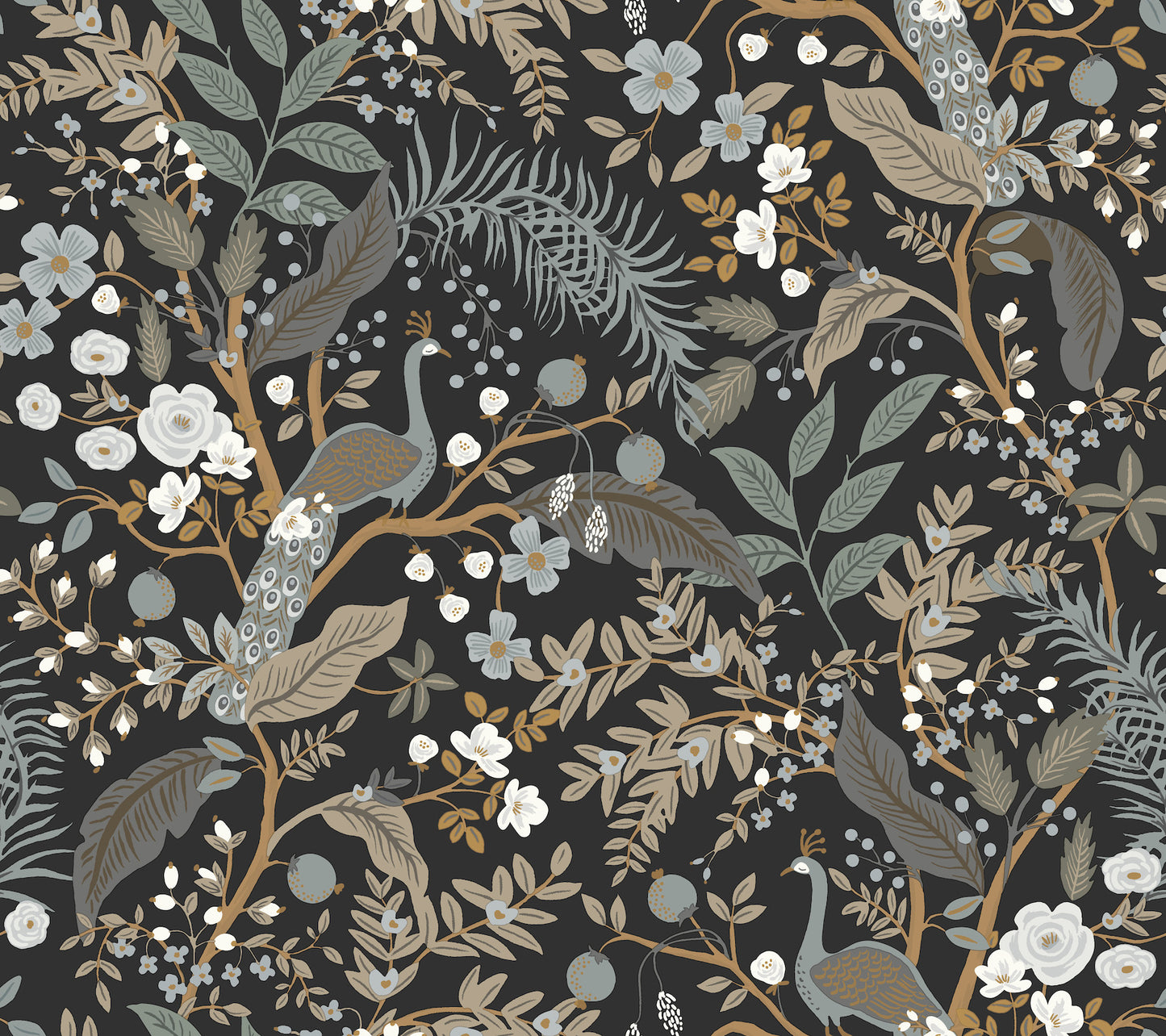 York Wallcoverings Peel and Stick Rifle Paper 3 Peacock Garden Black Peel and Stick Wallpaper Whimsical Animals and Insects Blacks  Wallpaper - PSW1537RL