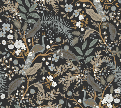 York Wallcoverings Peel and Stick Rifle Paper 3 Peacock Garden Black Peel and Stick Wallpaper Whimsical Animals and Insects Blacks  Wallpaper - PSW1537RL