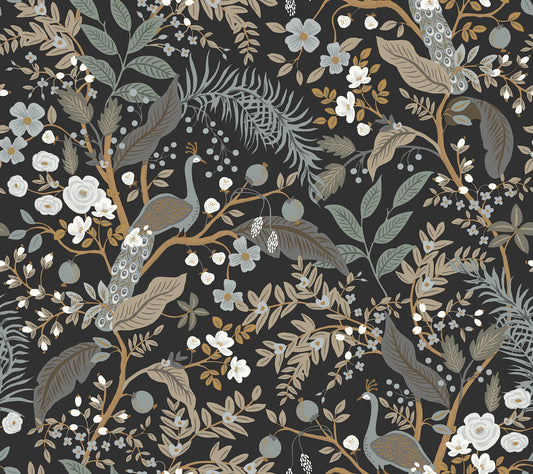 York Wallcoverings Peel and Stick Rifle Paper 3 Peacock Garden Black Peel and Stick Wallpaper Whimsical Animals and Insects Blacks  Wallpaper - PSW1537RL