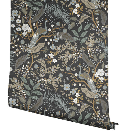 York Wallcoverings Peel and Stick Rifle Paper 3 Peacock Garden Black Peel and Stick Wallpaper Whimsical Animals and Insects Blacks  Wallpaper - PSW1537RL
