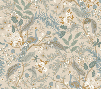 York Wallcoverings Peel and Stick Rifle Paper 3 Peacock Garden Linen Peel and Stick Wallpaper Whimsical Animals and Insects Beiges  Wallpaper - PSW1538RL