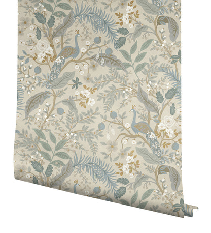 York Wallcoverings Peel and Stick Rifle Paper 3 Peacock Garden Linen Peel and Stick Wallpaper Whimsical Animals and Insects Beiges  Wallpaper - PSW1538RL
