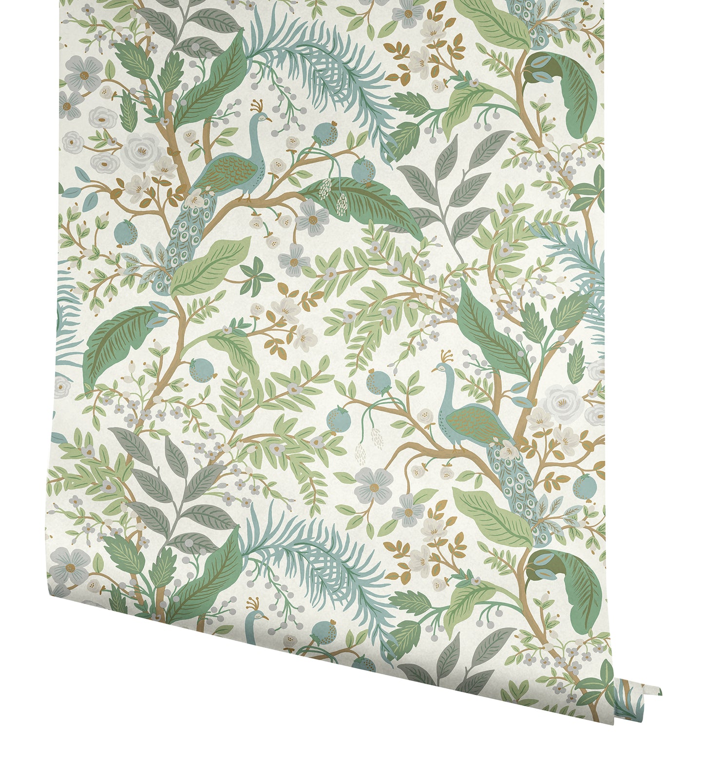 York Wallcoverings Peel and Stick Rifle Paper 3 Peacock Garden White Peel and Stick Wallpaper Whimsical Animals and Insects Greens  Wallpaper - PSW1539RL