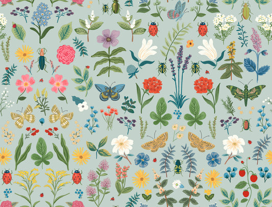 York Wallcoverings Peel and Stick Rifle Paper 3 Curio Mint Peel and Stick Wallpaper Whimsical Animals and Insects Blues  Wallpaper - PSW1540RL