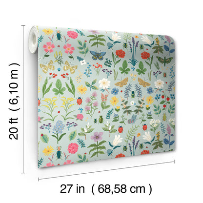 York Wallcoverings Peel and Stick Rifle Paper 3 Curio Mint Peel and Stick Wallpaper Whimsical Animals and Insects Blues  Wallpaper - PSW1540RL