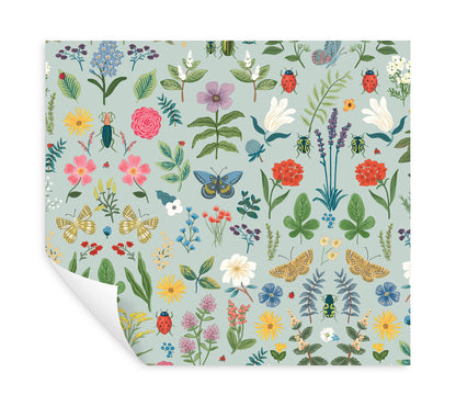 York Wallcoverings Peel and Stick Rifle Paper 3 Curio Mint Peel and Stick Wallpaper Whimsical Animals and Insects Blues  Wallpaper - PSW1540RL