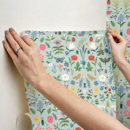 York Wallcoverings Peel and Stick Rifle Paper 3 Curio Mint Peel and Stick Wallpaper Whimsical Animals and Insects Blues  Wallpaper - PSW1540RL