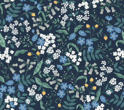 York Wallcoverings Peel and Stick Rifle Paper 3 Sweetbrier Navy Peel and Stick Wallpaper Whimsical Florals and Flowers Blues  Wallpaper - PSW1544RL
