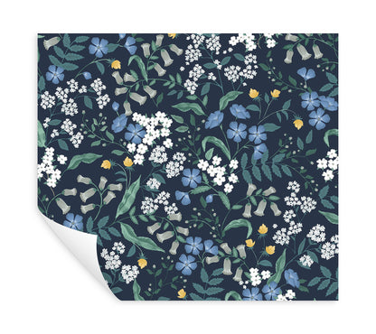 York Wallcoverings Peel and Stick Rifle Paper 3 Sweetbrier Navy Peel and Stick Wallpaper Whimsical Florals and Flowers Blues  Wallpaper - PSW1544RL