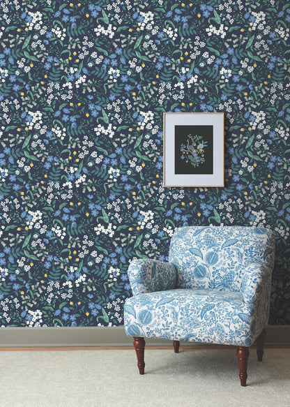 York Wallcoverings Peel and Stick Rifle Paper 3 Sweetbrier Navy Peel and Stick Wallpaper Whimsical Florals and Flowers Blues  Wallpaper - PSW1544RL