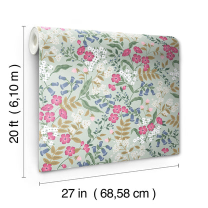 York Wallcoverings Peel and Stick Rifle Paper 3 Sweetbrier Mint Peel and Stick Wallpaper Whimsical Florals and Flowers Greens  Wallpaper - PSW1545RL