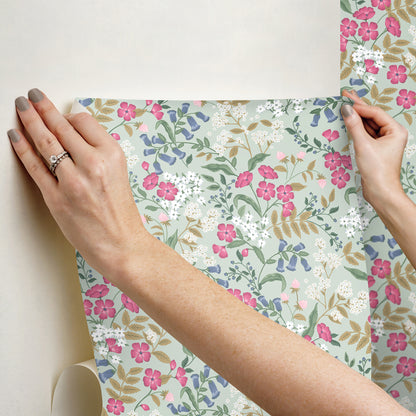 York Wallcoverings Peel and Stick Rifle Paper 3 Sweetbrier Mint Peel and Stick Wallpaper Whimsical Florals and Flowers Greens  Wallpaper - PSW1545RL