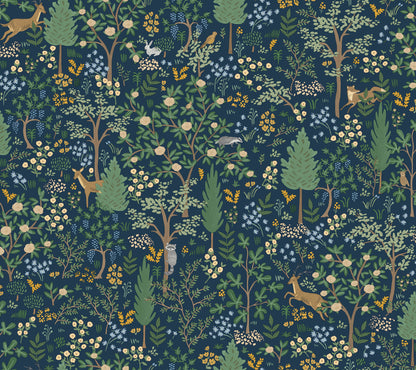 York Wallcoverings Peel and Stick Rifle Paper 3 Woodland Navy Peel and Stick Wallpaper Whimsical Animals and Insects Blues  Wallpaper - PSW1547RL