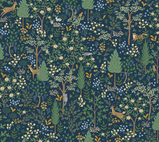 York Wallcoverings Peel and Stick Rifle Paper 3 Woodland Navy Peel and Stick Wallpaper Whimsical Animals and Insects Blues  Wallpaper - PSW1547RL