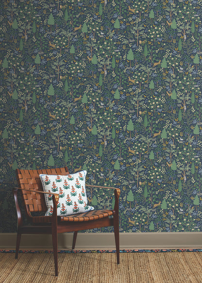 York Wallcoverings Peel and Stick Rifle Paper 3 Woodland Navy Peel and Stick Wallpaper Whimsical Animals and Insects Blues  Wallpaper - PSW1547RL