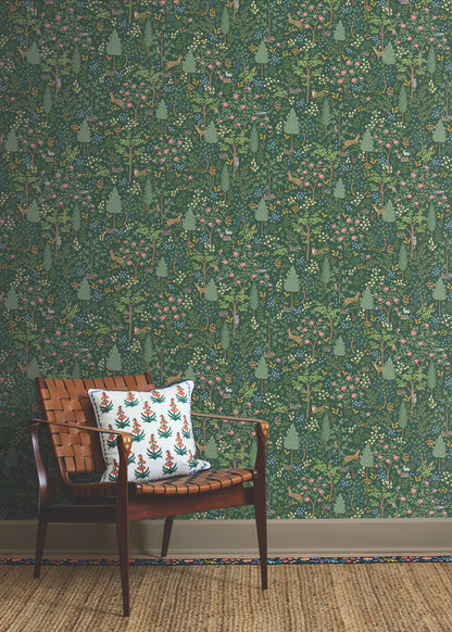 York Wallcoverings Peel and Stick Rifle Paper 3 Woodland Emerald Peel and Stick Wallpaper Whimsical Animals and Insects Greens  Wallpaper - PSW1548RL