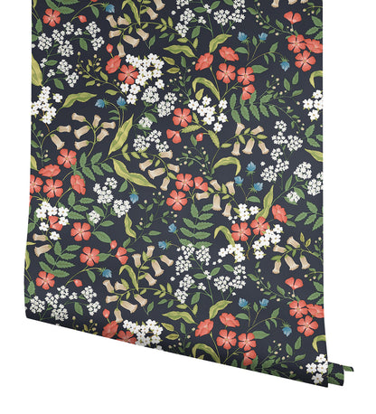 York Wallcoverings Peel and Stick Rifle Paper 3 Sweetbrier Black Peel and Stick Wallpaper Whimsical Florals and Flowers Blacks  Wallpaper - PSW1549RL