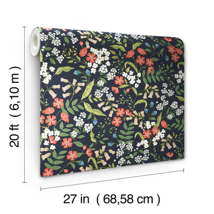 York Wallcoverings Peel and Stick Rifle Paper 3 Sweetbrier Black Peel and Stick Wallpaper Whimsical Florals and Flowers Blacks  Wallpaper - PSW1549RL