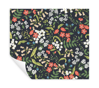 York Wallcoverings Peel and Stick Rifle Paper 3 Sweetbrier Black Peel and Stick Wallpaper Whimsical Florals and Flowers Blacks  Wallpaper - PSW1549RL