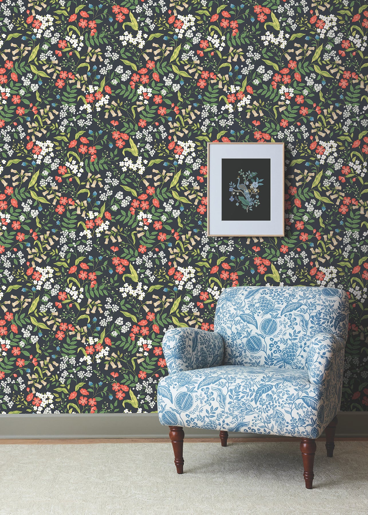 York Wallcoverings Peel and Stick Rifle Paper 3 Sweetbrier Black Peel and Stick Wallpaper Whimsical Florals and Flowers Blacks  Wallpaper - PSW1549RL