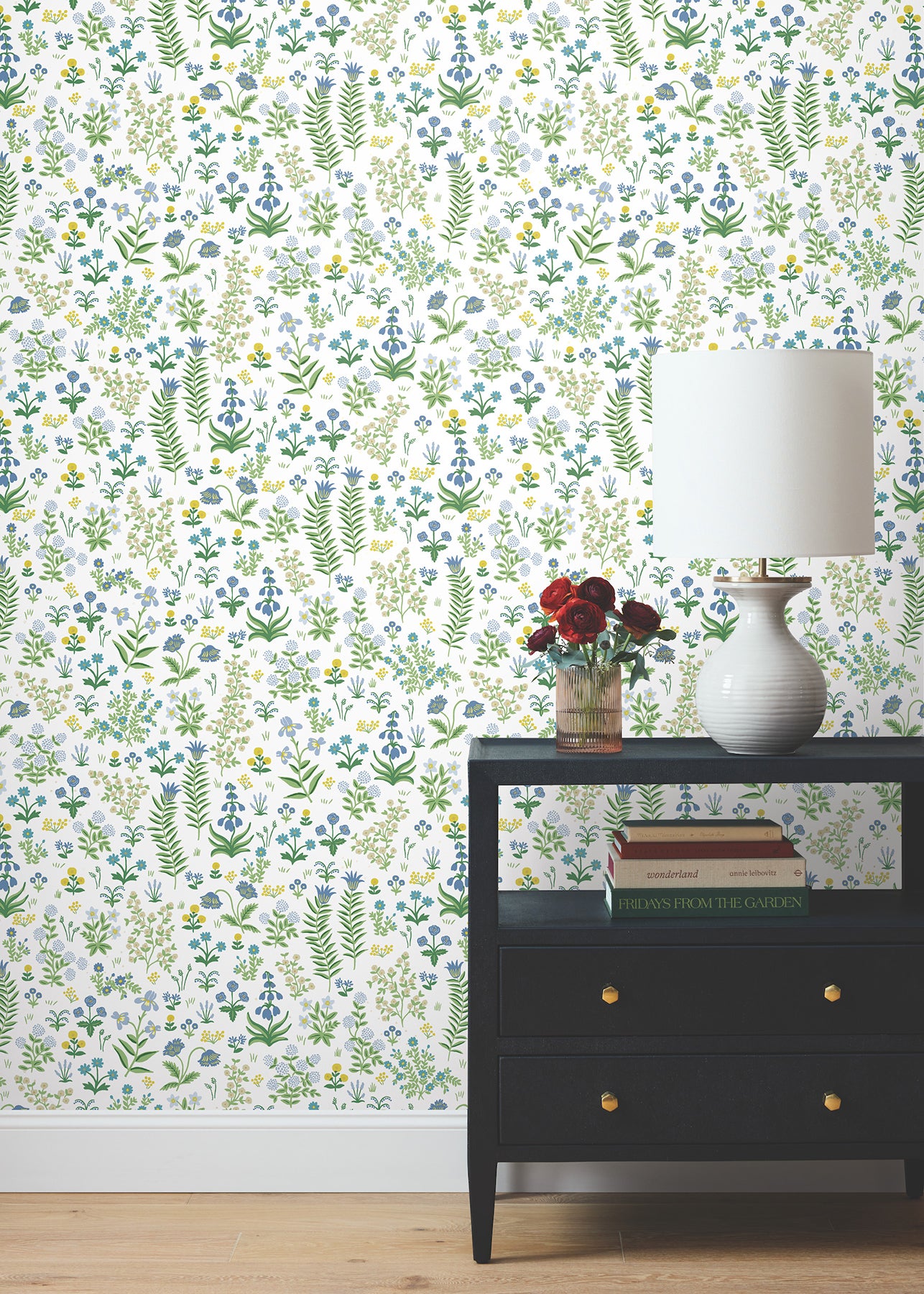 York Wallcoverings Aviva Stanoff Menagerie Garden Blue Multicolor Peel and Stick Wallpaper Whimsical Florals and Flowers Blues  Wallpaper - PSW1551RL