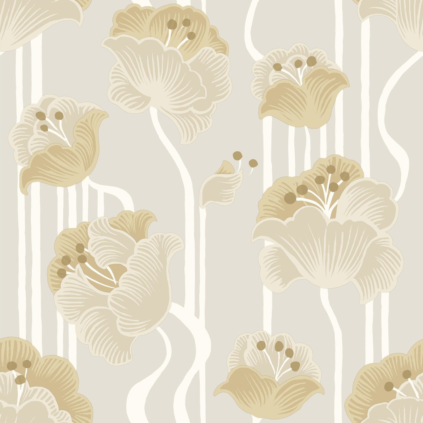 York Wallcoverings Mirth Studios Shirley Neutral Deco Floral Peel and Stick Wallpaper Whimsical Florals and Flowers Beiges  Wallpaper - PSW1568RL