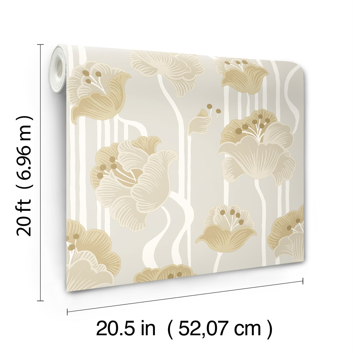 York Wallcoverings Mirth Studios Shirley Neutral Deco Floral Peel and Stick Wallpaper Whimsical Florals and Flowers Beiges  Wallpaper - PSW1568RL