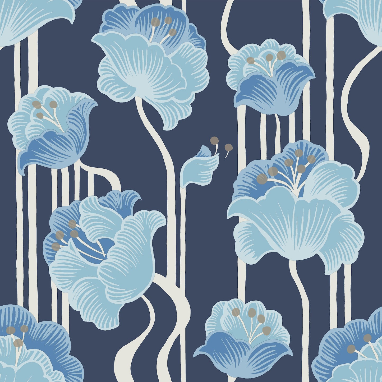 York Wallcoverings Mirth Studios Shirley Blue Deco Floral Peel and Stick Wallpaper Whimsical Florals and Flowers Blues  Wallpaper - PSW1569RL