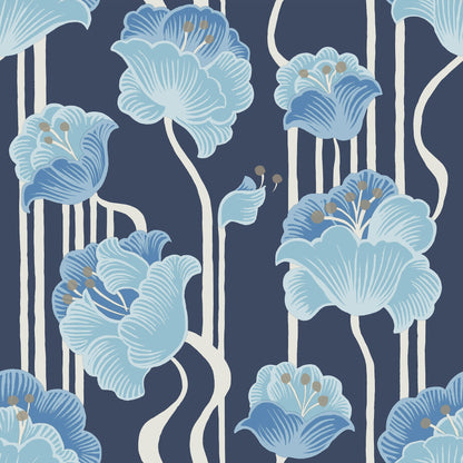 York Wallcoverings Mirth Studios Shirley Blue Deco Floral Peel and Stick Wallpaper Whimsical Florals and Flowers Blues  Wallpaper - PSW1569RL
