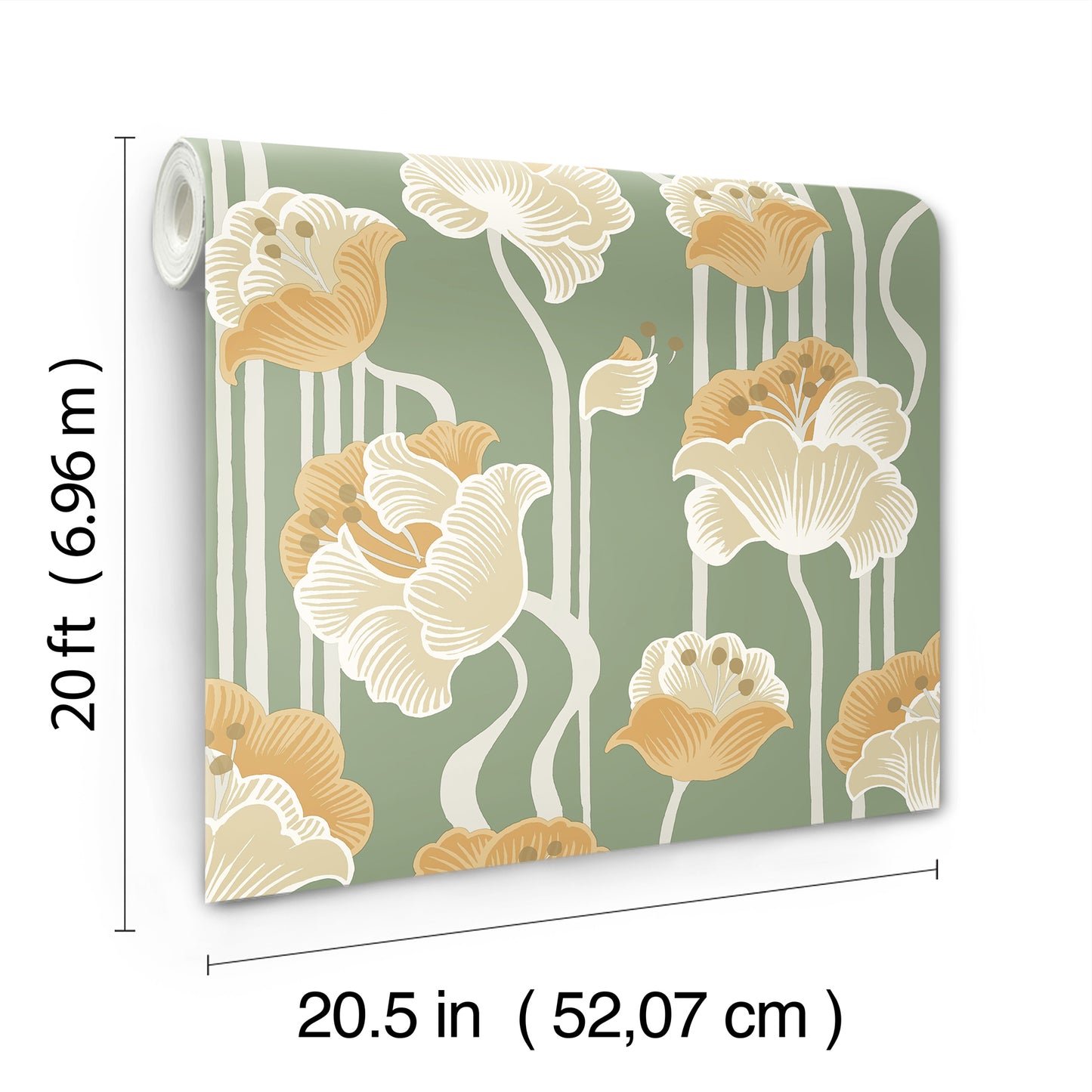 York Wallcoverings Mirth Studios Shirley Green Deco Floral Peel and Stick Wallpaper Whimsical Florals and Flowers Yellows  Wallpaper - PSW1570RL