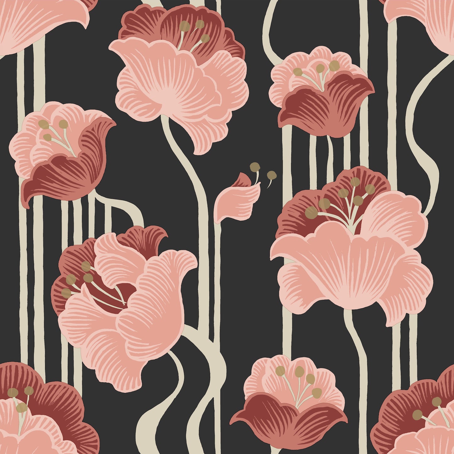 York Wallcoverings Mirth Studios Shirley Coral Deco Floral Peel and Stick Wallpaper Whimsical Florals and Flowers Pinks  Wallpaper - PSW1571RL