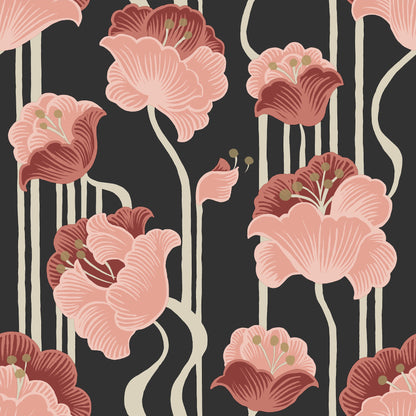 York Wallcoverings Mirth Studios Shirley Coral Deco Floral Peel and Stick Wallpaper Whimsical Florals and Flowers Pinks  Wallpaper - PSW1571RL