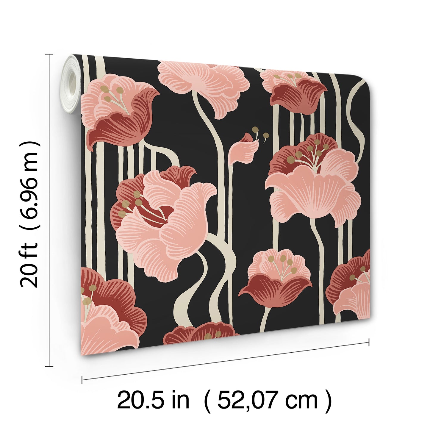 York Wallcoverings Mirth Studios Shirley Coral Deco Floral Peel and Stick Wallpaper Whimsical Florals and Flowers Pinks  Wallpaper - PSW1571RL