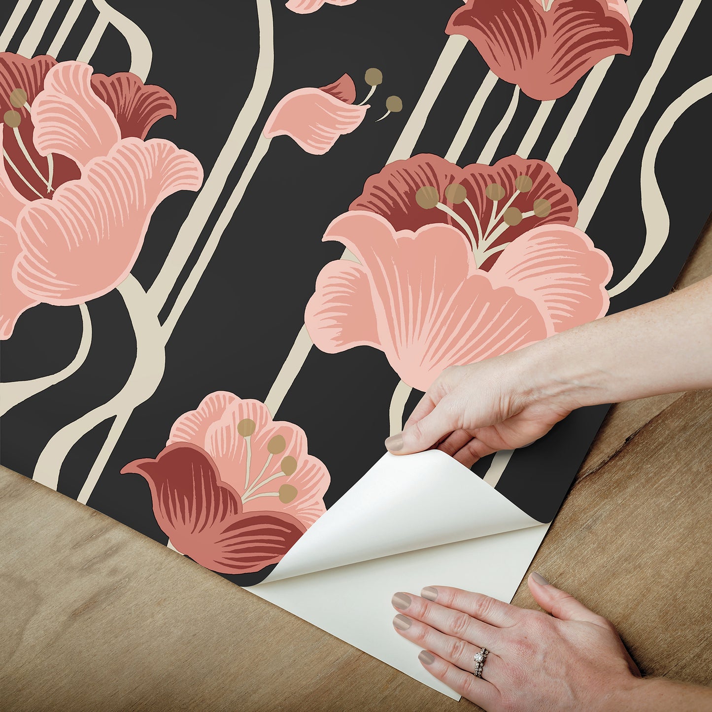 York Wallcoverings Mirth Studios Shirley Coral Deco Floral Peel and Stick Wallpaper Whimsical Florals and Flowers Pinks  Wallpaper - PSW1571RL