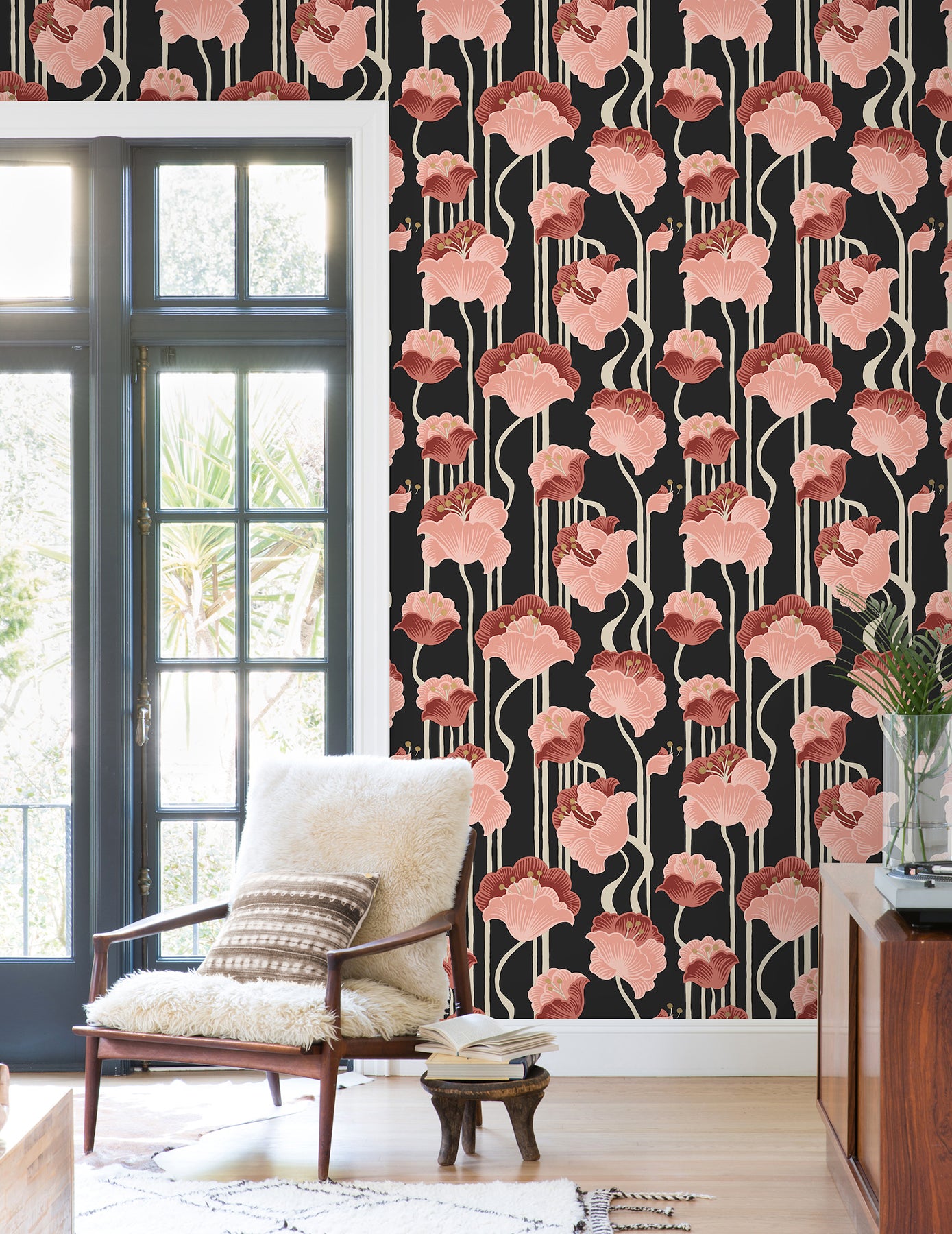 York Wallcoverings Mirth Studios Shirley Coral Deco Floral Peel and Stick Wallpaper Whimsical Florals and Flowers Pinks  Wallpaper - PSW1571RL