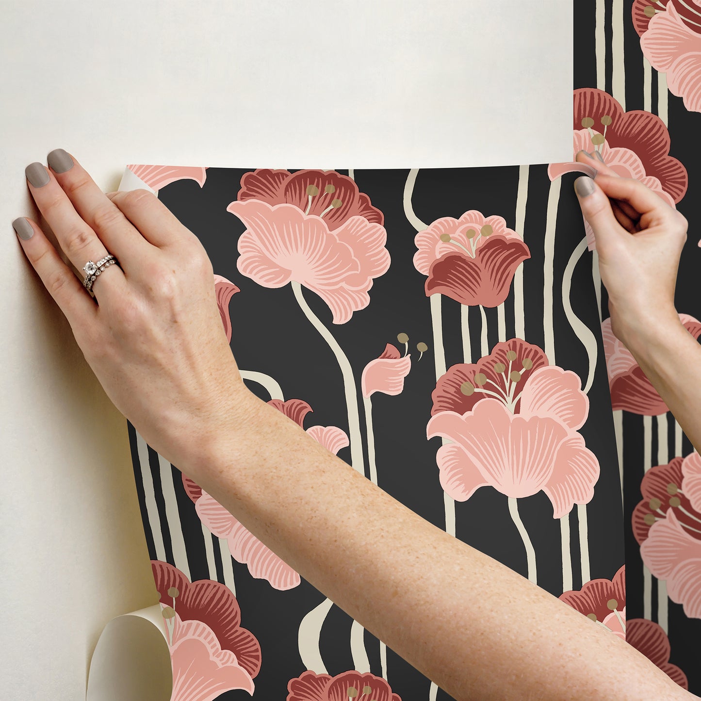 York Wallcoverings Mirth Studios Shirley Coral Deco Floral Peel and Stick Wallpaper Whimsical Florals and Flowers Pinks  Wallpaper - PSW1571RL
