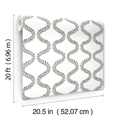 York Wallcoverings Mirth Studios Florentine Soft Black Vine Trellis Peel and Stick Wallpaper Transitional Botanical Blacks  Wallpaper - PSW1572RL