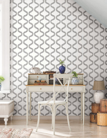 York Wallcoverings Mirth Studios Florentine Soft Black Vine Trellis Peel and Stick Wallpaper Transitional Botanical Blacks  Wallpaper - PSW1572RL