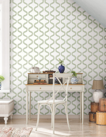York Wallcoverings Mirth Studios Florentine Green Vine Trellis Peel and Stick Wallpaper Transitional Botanical Greens  Wallpaper - PSW1574RL
