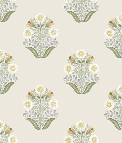 York Wallcoverings Mirth Studios Sophie Sage Floral Medallion Peel and Stick Wallpaper Farmhouse Florals and Flowers Greens  Wallpaper - PSW1575RL