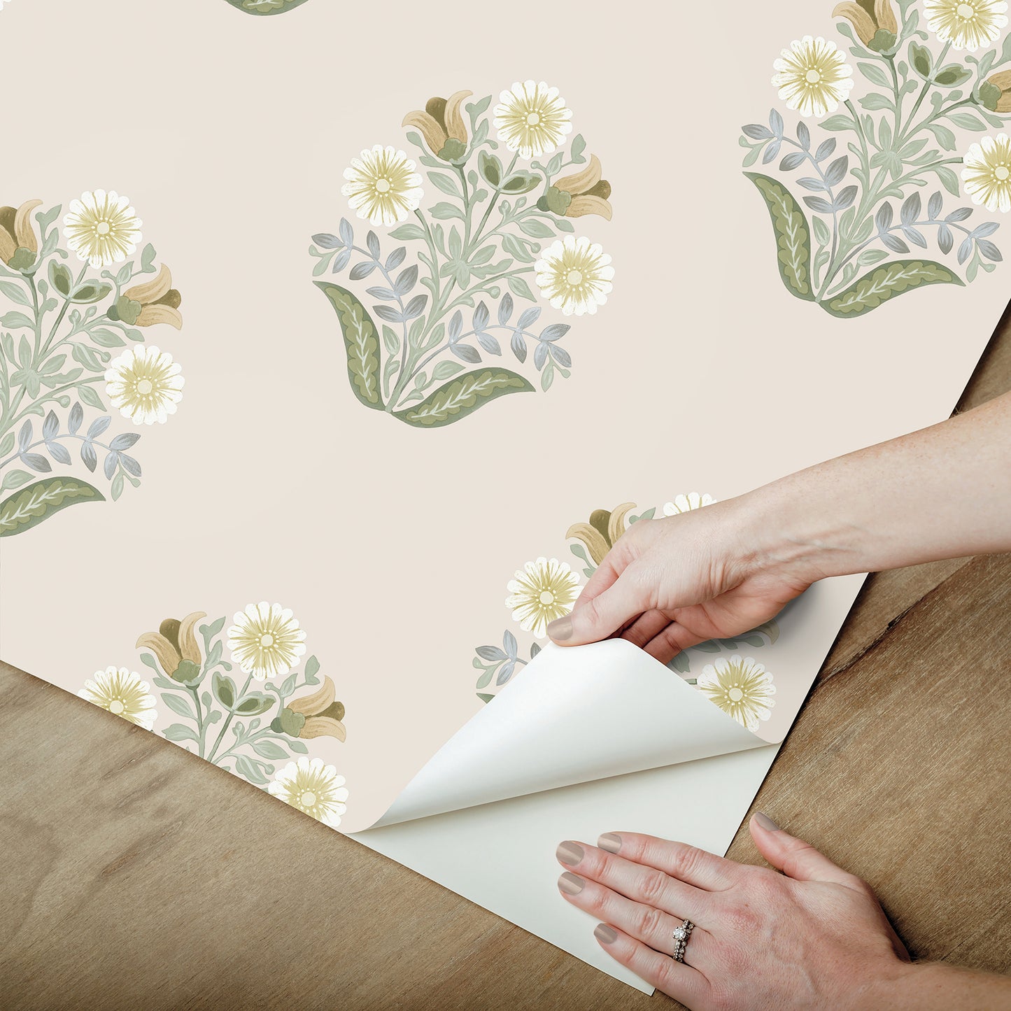 York Wallcoverings Mirth Studios Sophie Sage Floral Medallion Peel and Stick Wallpaper Farmhouse Florals and Flowers Greens  Wallpaper - PSW1575RL