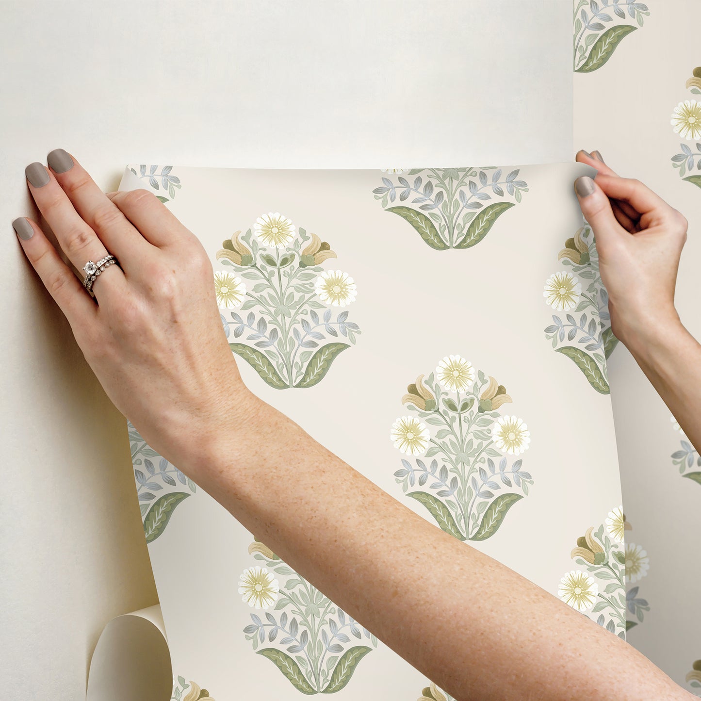 York Wallcoverings Mirth Studios Sophie Sage Floral Medallion Peel and Stick Wallpaper Farmhouse Florals and Flowers Greens  Wallpaper - PSW1575RL