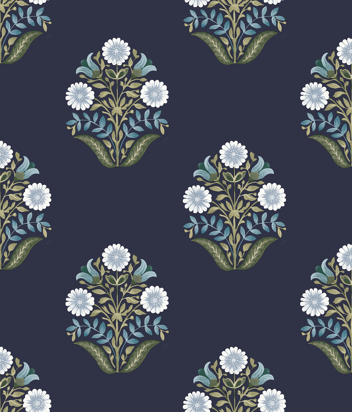 York Wallcoverings Mirth Studios Sophie Navy Floral Medallion Peel and Stick Wallpaper Farmhouse Florals and Flowers Blues  Wallpaper - PSW1576RL